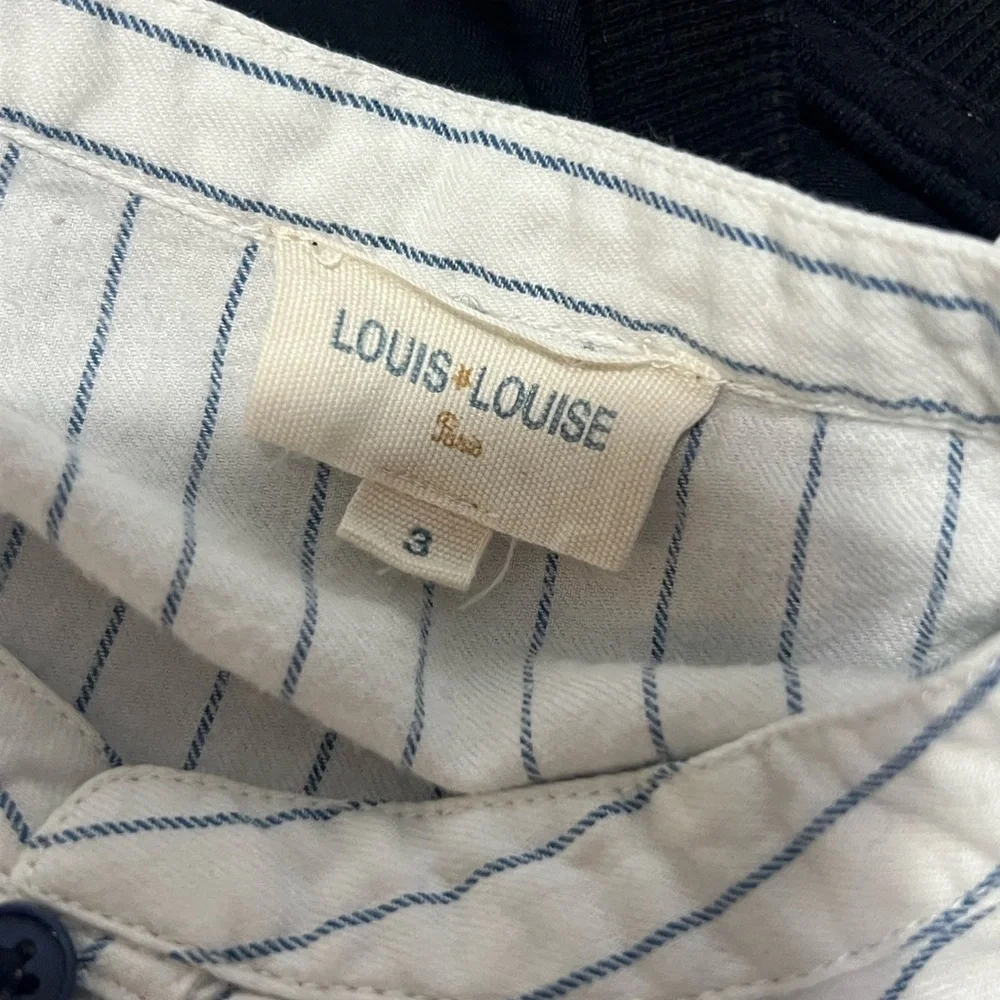 Louis Louise 3 Kids Long-Sleeve Pinstripe Shirt White Blue Preppy Popover Mock